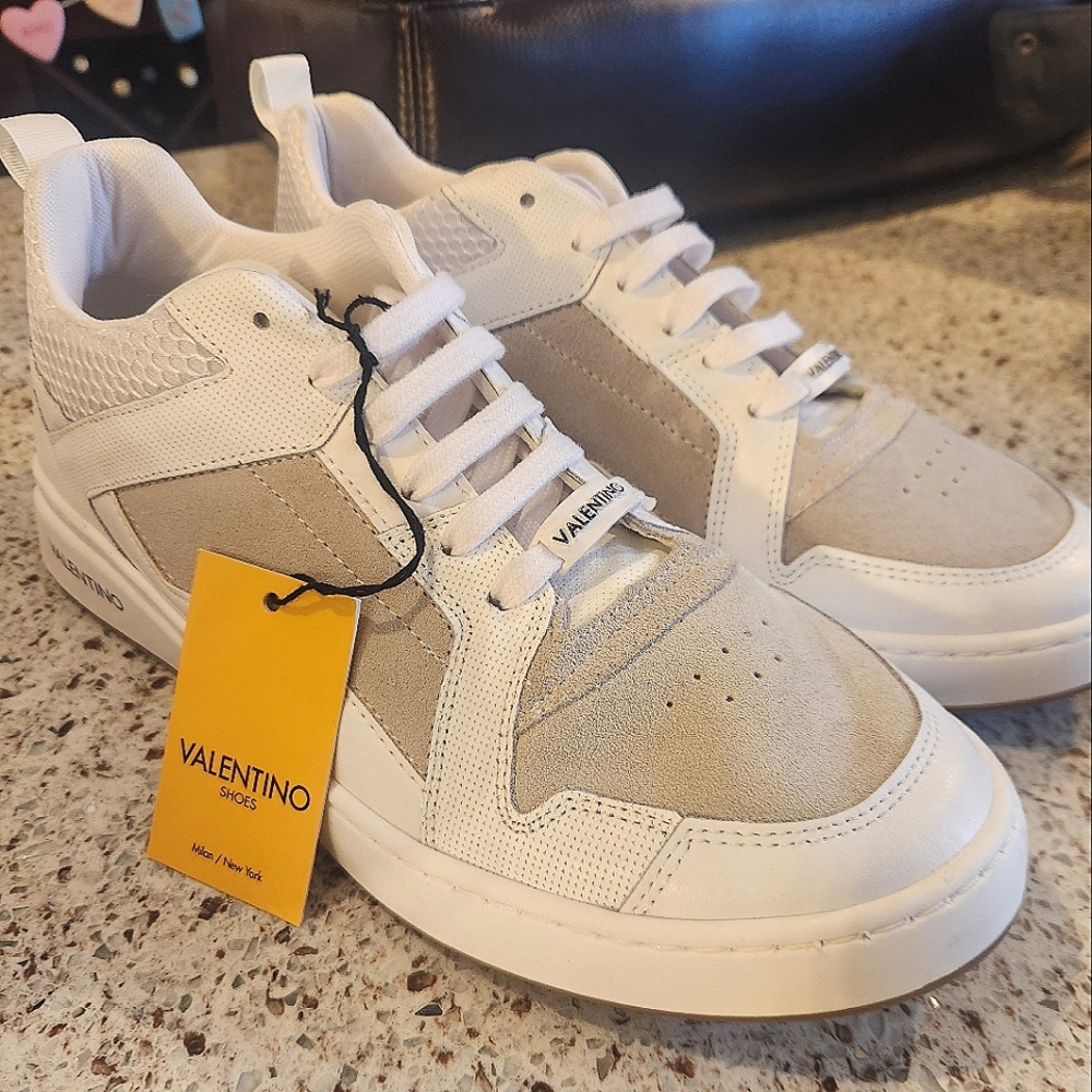 Valentino Men's White and Tan Sneakers  NWT size 12